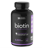 Sports Research Biotin (5000mcg) Infused with Organic Virgin Coconut Oil - 120 Veggie softgels