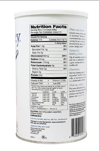 Tera's Whey Protein, Plain Unsweetened, 12 oz