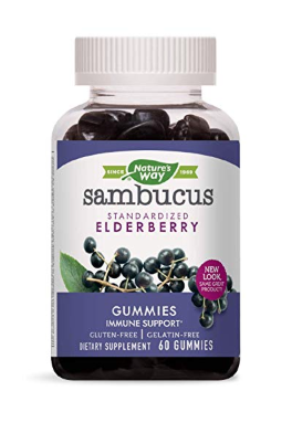Nature's Way Sambucus Elderberry Gummies, Herbal Supplements with Vitamin C and Zinc, Gluten Free, Vegetarian, 60 Gummies