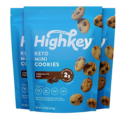 HighKey Snacks Keto Food Low Carb Snack Cookies, Chocolate Chip, 3 Pack - Gluten Free & No Sugar Added, Healthy Diabetic, Paleo, Atkins Dessert Sweets, Natural Ingredient Product