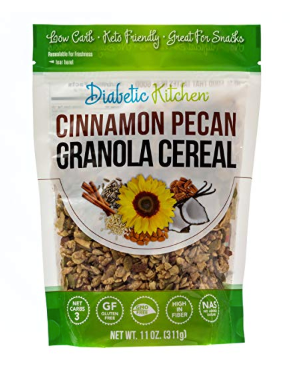 Diabetic Kitchen Cinnamon Pecan Granola Cereal, 3g Net Carbs, Keto Friendly, Low Carb, No Sugar Added, Gluten-Free, 5g Fiber, Non-GMO, No Artificial Sweeteners or Sugar Alcohols (11 oz)