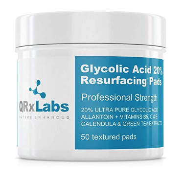 QRxLabs Glycolic Acid 20% Resurfacing Pads with Vitamins B5, C & E, Green Tea, Calendula, Allantoin - Exfoliates Surface Skin and Reduces Fine Lines and Wrinkles