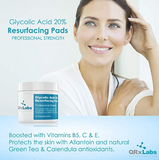 QRxLabs Glycolic Acid 20% Resurfacing Pads with Vitamins B5, C & E, Green Tea, Calendula, Allantoin - Exfoliates Surface Skin and Reduces Fine Lines and Wrinkles