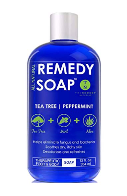 Remedy Soap Tea Tree Oil Body Wash, Helps Body Odor, Athlete’s Foot, Jock Itch, Ringworm, Yeast Infections, Skin Irritations, Shower Gel for Women/Men, Natural Mint & Aloe Skin Cleanser 12 Oz
