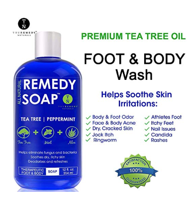Remedy Soap Tea Tree Oil Body Wash, Helps Body Odor, Athlete’s Foot, Jock Itch, Ringworm, Yeast Infections, Skin Irritations, Shower Gel for Women/Men, Natural Mint & Aloe Skin Cleanser 12 Oz