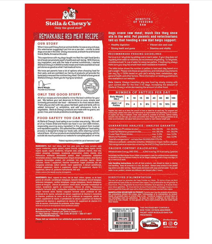 Stella & Chewy's Freeze-Dried Raw Dandy Lamb Dinner Patties Grain-Free Dog Food, 14 ounce bag