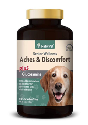NaturVet – Senior Wellness Aches & Discomfort for Dogs Plus Glucosamine – 60 Chewable Tablets – Supports Joint Health & Function – Relieves Aches & Discomfort
