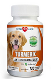 Turmeric for Dogs, Curcumin and BioPerine Anti Inflammatory Supplement, Antioxidant, Promotes Pet Mobility and Pain Relief, Prevents Joint Pain and Inflammation, 120 Natural Chew-able Tablets.