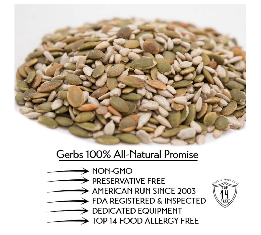 Gerbs Unsalted Pumpkin & Sunflower Seed Mix, 2 LBS. - Top 14 Food Allergy Free & NON GMO - Vegan, Keto Safe & Kosher - Premium Dry Roasted Seeds Produced in Rhode Island