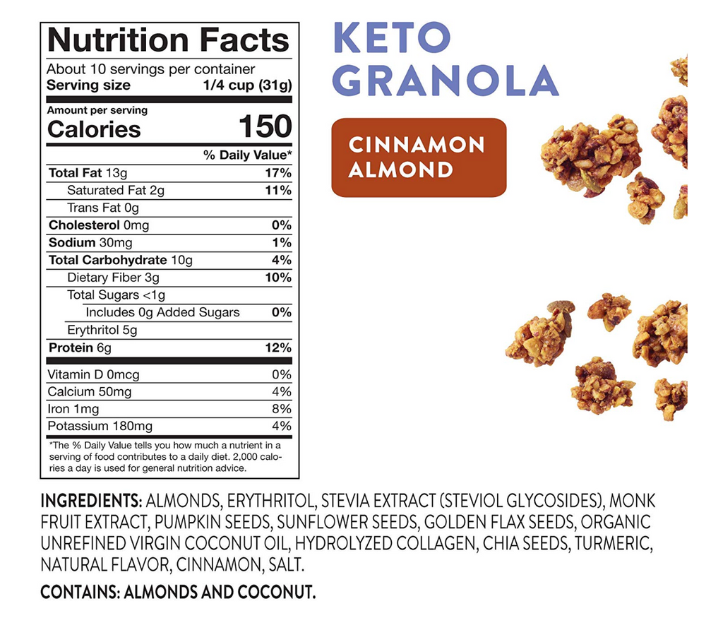 HighKey Snacks Keto Food Low Carb Granola - Cereal Snack - Paleo Friendly - Ketogenic Breakfast Nut Foods - Low Sugar, Grain & Gluten Free Healthy Travel Dessert - Cinnamon Almond
