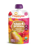 Happy Tot Organic Stage 4 Fiber & Protein, Pears/Raspberries/Butternut Squash/Carrots, 4 Ounce (Pack of 16) - Packaging May Vary