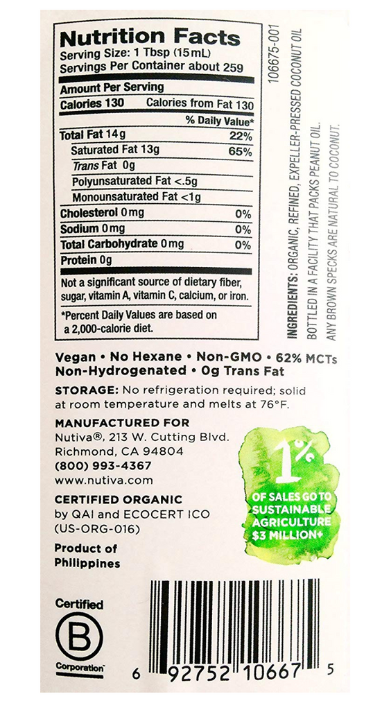 Nutiva Refined Coconut Oil - Gallon
