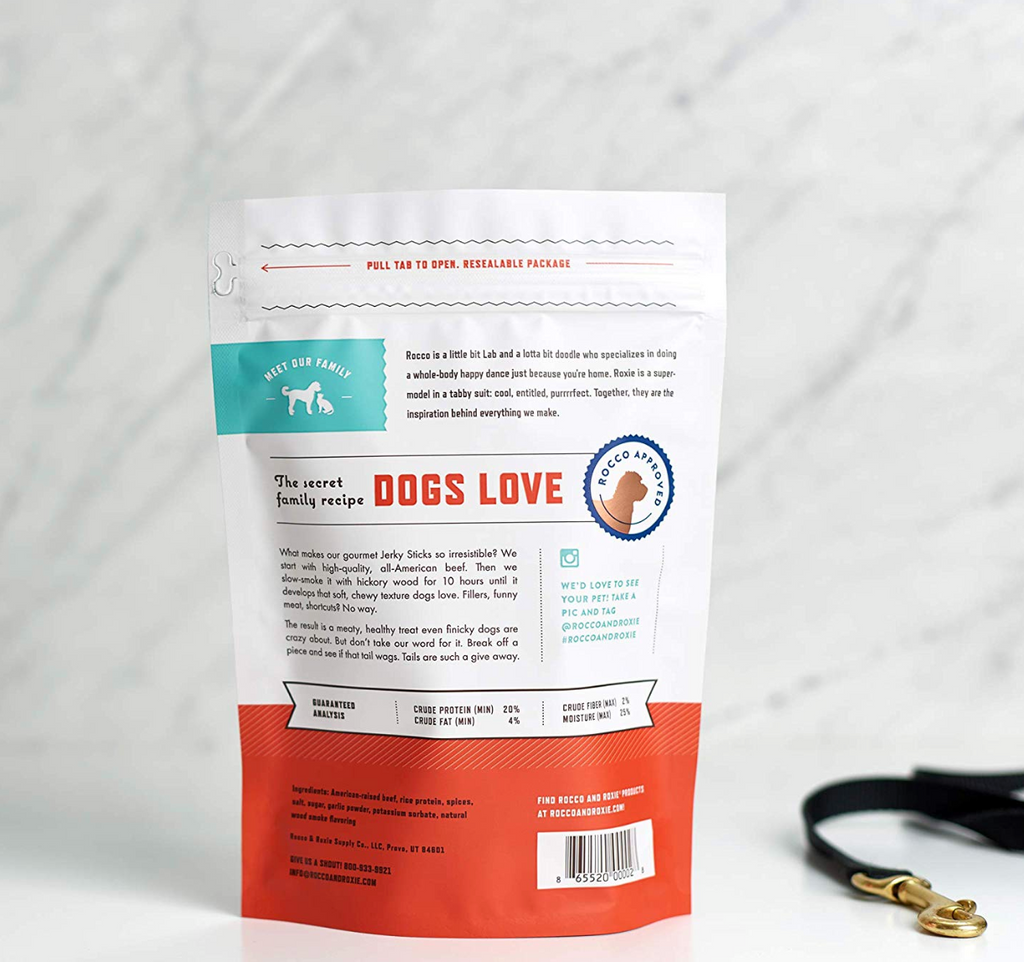 Rocco & Roxie Gourmet Jerky Dog Treats Made in USA - Slow Roasted, Delicious, Tender and Healthy 6" Jerky Sticks Treat - Choose Beef, Chicken or Turkey - 16 oz. Bag