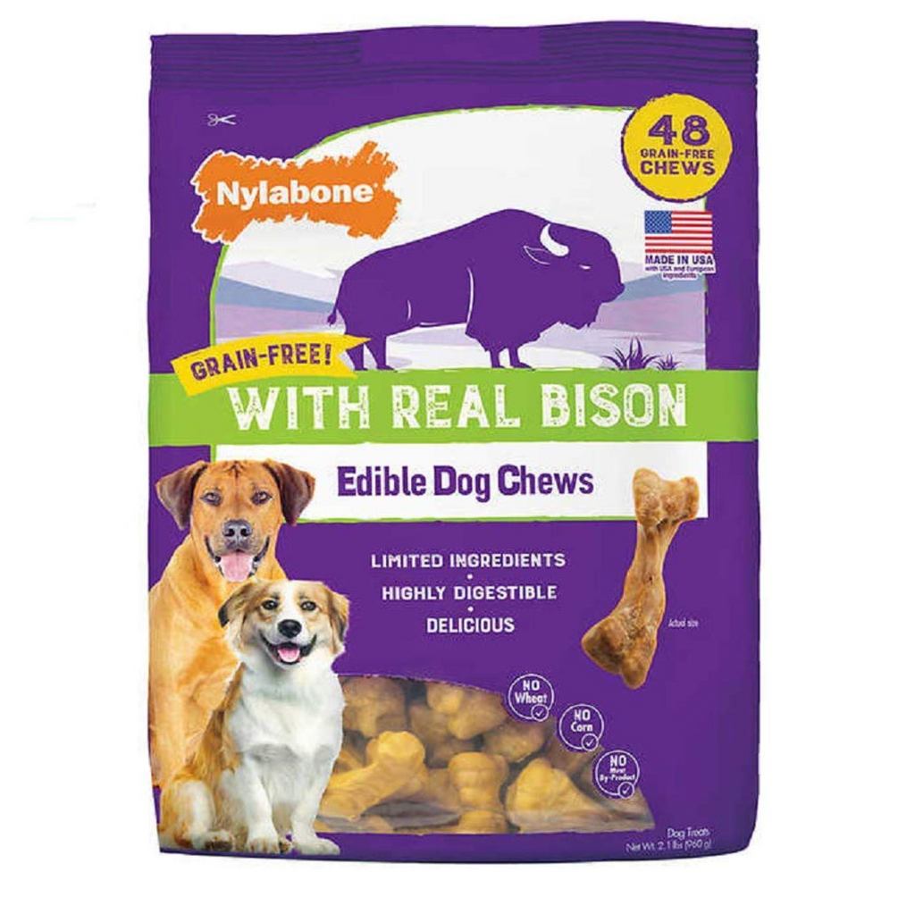 Nylabone Dog Chew Grain Free Edible with Real Bison Highly Digestible No Corn No Meat by- Product (40 Chew)