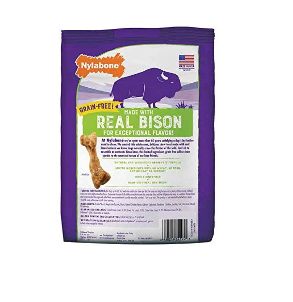 Nylabone Dog Chew Grain Free Edible with Real Bison Highly Digestible No Corn No Meat by- Product (40 Chew)